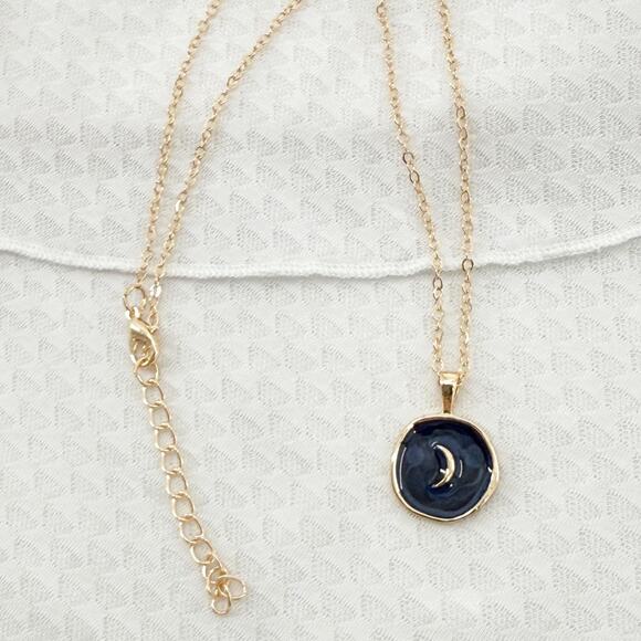 Moon Gold-Colored Coin Necklace, Round Pendant, Chain Minimalist Jewelry - Picture 3 of 4